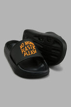 Load image into Gallery viewer, Redtag-Black-Slogan-Embossed-Slide-Boys-Flip-Flops,-Colour:Black,-Filter:Boys-Footwear-(3-to-5-Yrs),-New-In,-New-In-BOY-FOO,-Non-Sale,-S22A,-Section:Kidswear-Boys-3 to 5 Years
