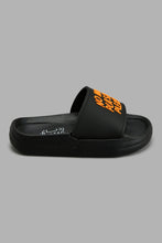 Load image into Gallery viewer, Redtag-Black-Slogan-Embossed-Slide-Boys-Flip-Flops,-Colour:Black,-Filter:Boys-Footwear-(3-to-5-Yrs),-New-In,-New-In-BOY-FOO,-Non-Sale,-S22A,-Section:Kidswear-Boys-3 to 5 Years
