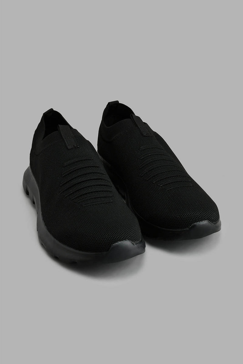 Redtag-Triple-Black-Ribbed-Knit-Slip-On-Colour:Black,-Filter:Men's-Footwear,-Men-Trainers,-New-In,-New-In-Men-FOO,-Non-Sale,-S22A,-Section:Men-Men's-