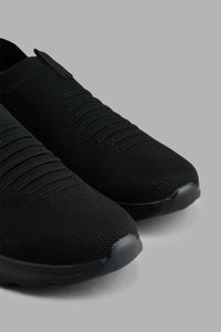 Redtag-Triple-Black-Ribbed-Knit-Slip-On-Colour:Black,-Filter:Men's-Footwear,-Men-Trainers,-New-In,-New-In-Men-FOO,-Non-Sale,-S22A,-Section:Men-Men's-