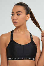 Load image into Gallery viewer, Redtag-Black-Sports-Bra-With-Printed-Strappy-Active-Tees-Women&#39;s-0
