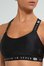 Load image into Gallery viewer, Redtag-Black-Sports-Bra-With-Printed-Strappy-Active-Tees-Women&#39;s-0
