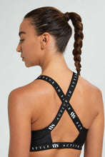 Load image into Gallery viewer, Redtag-Black-Sports-Bra-With-Printed-Strappy-Active-Tees-Women&#39;s-0
