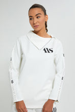 تنزيل الصورة على معرض الصور، Redtag-White-Placement-Print-SweaT-Shirt-With-Zip-At-Shoulder-Active-Sweatshirts-Women&#39;s-0
