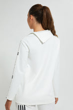 تنزيل الصورة على معرض الصور، Redtag-White-Placement-Print-SweaT-Shirt-With-Zip-At-Shoulder-Active-Sweatshirts-Women&#39;s-0
