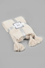 تنزيل الصورة على معرض الصور، Redtag-Ivory-Knitted-Throw-With-Tassel-Throws-Home-Bedroom-
