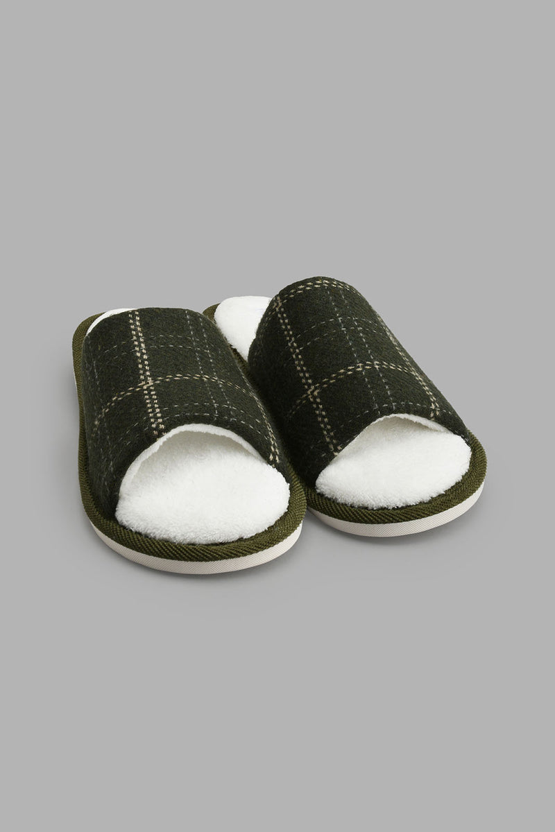 Redtag-Black-Mule-Checkered-Slipper-Slippers-Men's-