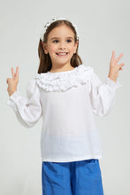 Load image into Gallery viewer, Redtag-White-Frilled-Neck-Blouse-Colour:White,-Filter:Girls-(2-to-8-Yrs),-Girls-Blouses,-New-In,-New-In-GIR,-Non-Sale,-S22B,-Section:Kidswear-Girls-2 to 8 Years
