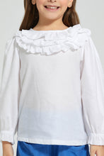 Load image into Gallery viewer, Redtag-White-Frilled-Neck-Blouse-Colour:White,-Filter:Girls-(2-to-8-Yrs),-Girls-Blouses,-New-In,-New-In-GIR,-Non-Sale,-S22B,-Section:Kidswear-Girls-2 to 8 Years
