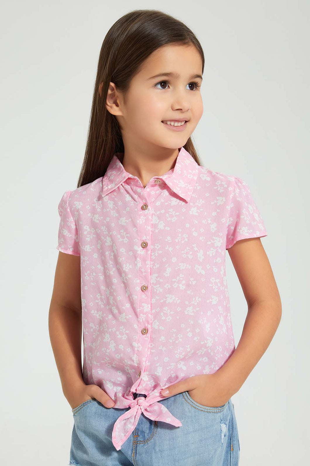 Redtag-Pink-Printed-Blouse-Blouses-Girls-2 to 8 Years