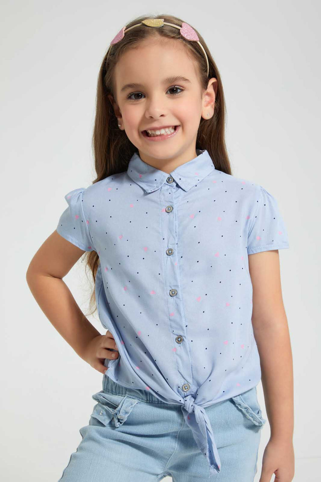 Blue Buttoned Top With a Knot
