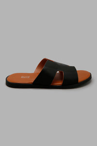 Redtag-Black-H-Strap-Slide-Sandal-Sandals-Men's-