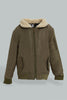Redtag-Green-Sherpa-Padded-Jacket-Zip-Through-Jackets-Infant-Boys-3 to 24 Months