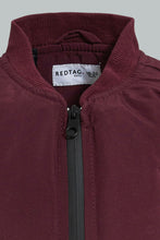 تنزيل الصورة على معرض الصور، Redtag-Burgundy-Bomber-Jacket-With-Zipper-Jackets-Infant-Boys-3 to 24 Months
