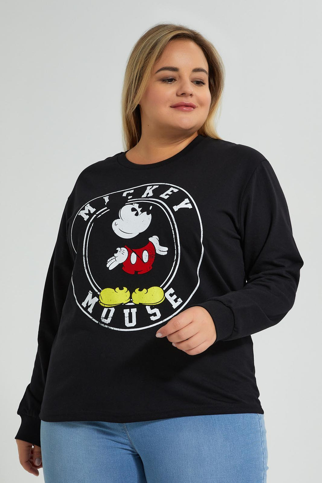 Redtag-Black-Mickey-Mouse-Sweatshirt-Character,-Colour:Black,-Filter:Plus-Size,-LDP-Sweatshirts,-New-In,-New-In-LDP,-Non-Sale,-S22A,-Section:Women,-TBL-Women's-