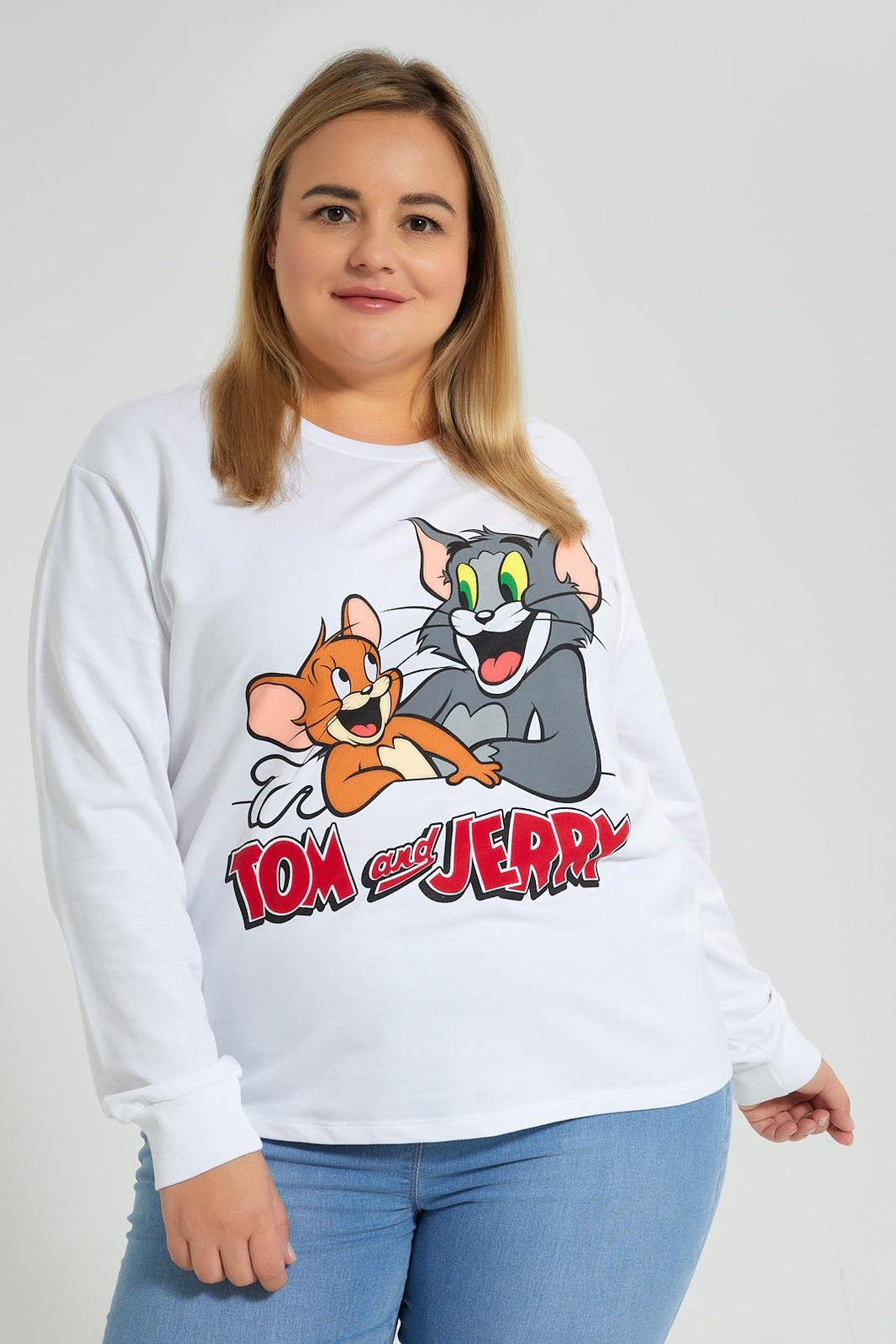 Redtag-White-Tom-&-Jerry-Sweatshirt-Character,-Colour:White,-Filter:Plus-Size,-LDP-Sweatshirts,-New-In,-New-In-LDP,-Non-Sale,-S22A,-Section:Women,-TBL-Women's-