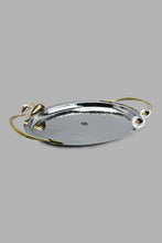 تنزيل الصورة على معرض الصور، Redtag-Silver-Hammered-Oval-Tray-With-Gold-Brass-Handles-Trays-Home-Dining-
