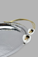 تنزيل الصورة على معرض الصور، Redtag-Silver-Hammered-Oval-Tray-With-Gold-Brass-Handles-Trays-Home-Dining-
