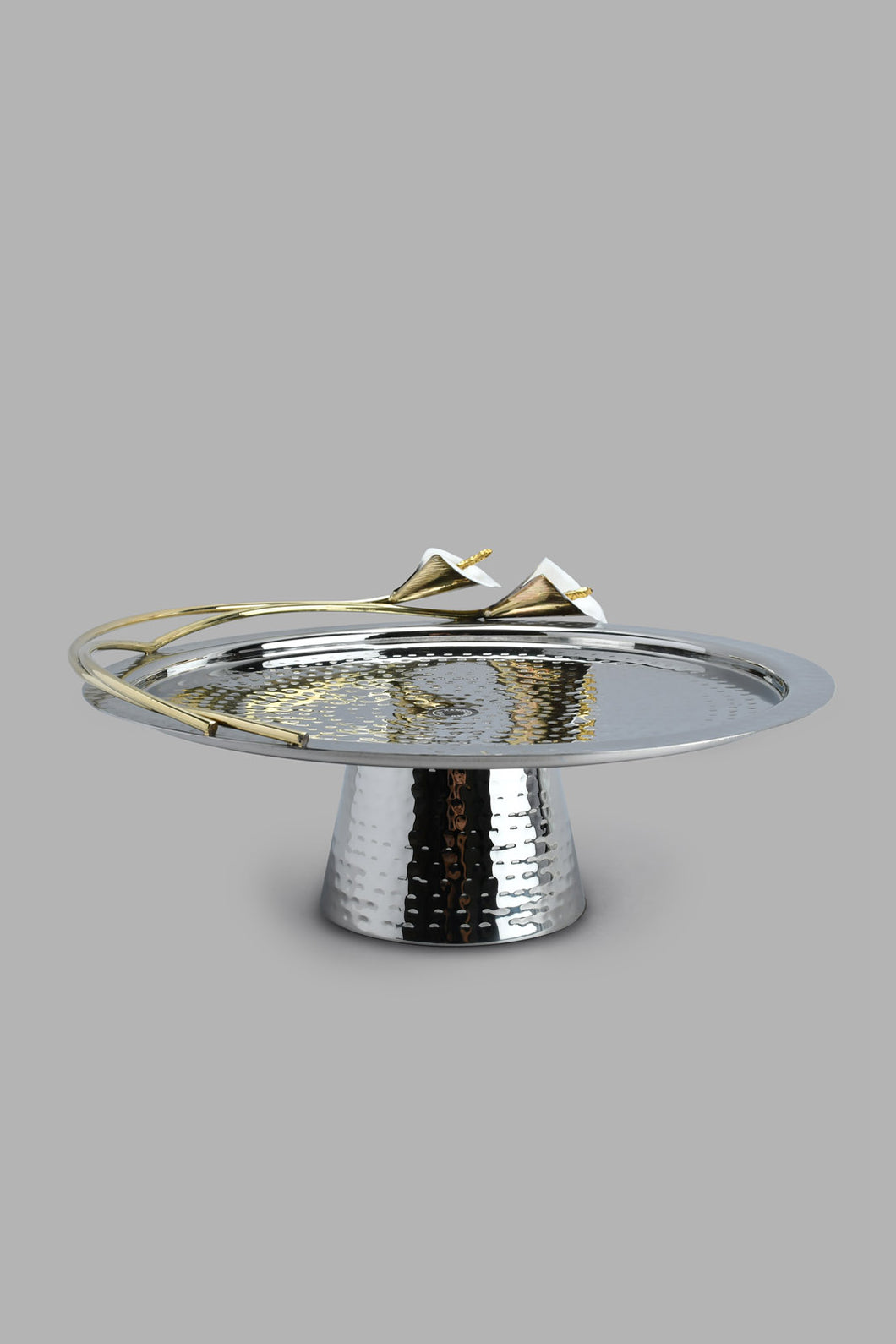 Redtag-Silver-Hammered-Cake-Stand-With-Gold-Brass-Decorations-Trays-Home-Dining-