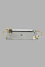 تنزيل الصورة على معرض الصور، Redtag-Silver-Hammered-Rectangle-Tray-With-Gold-Brass-Handle-(Medium)-Trays-Home-Dining-
