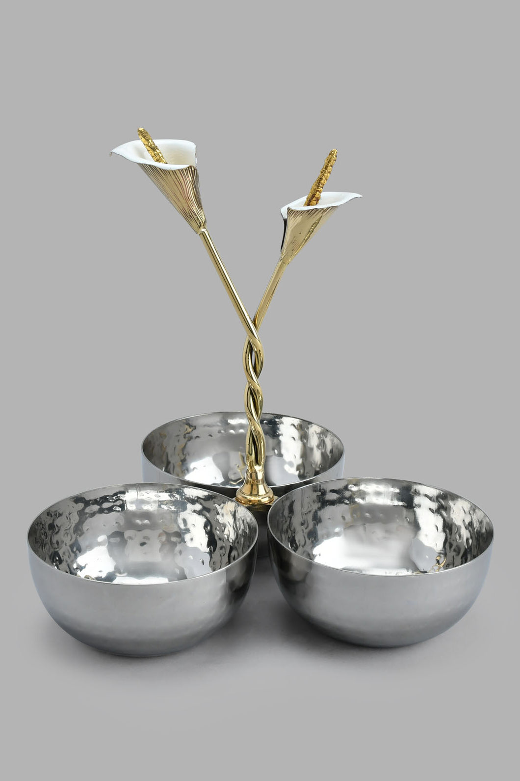 Redtag-Silver-Hammered-3-Section-Bowl-With-Gold-Brass-Decorations-Serving-Dish-Home-Dining-