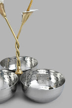 Load image into Gallery viewer, Redtag-Silver-Hammered-3-Section-Bowl-With-Gold-Brass-Decorations-Serving-Dish-Home-Dining-

