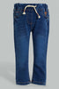 Redtag-Darkwash-Knit-Denim-Pull-On-Jean-With-Pkt-Embroidered-Jeans-Slim-Fit-Infant-Girls-3 to 24 Months
