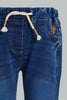 Redtag-Darkwash-Knit-Denim-Pull-On-Jean-With-Pkt-Embroidered-Jeans-Slim-Fit-Infant-Girls-3 to 24 Months