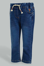 Load image into Gallery viewer, Redtag-Darkwash-Knit-Denim-Pull-On-Jean-With-Pkt-Embroidered-Jeans-Slim-Fit-Infant-Girls-3 to 24 Months
