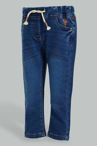 Redtag-Darkwash-Knit-Denim-Pull-On-Jean-With-Pkt-Embroidered-Jeans-Slim-Fit-Infant-Girls-3 to 24 Months
