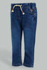 Redtag-Darkwash-Knit-Denim-Pull-On-Jean-With-Pkt-Embroidered-Jeans-Slim-Fit-Infant-Girls-3 to 24 Months