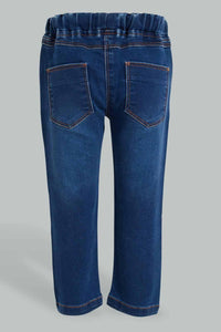 Redtag-Darkwash-Knit-Denim-Pull-On-Jean-With-Pkt-Embroidered-Jeans-Slim-Fit-Infant-Girls-3 to 24 Months