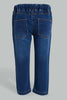 Redtag-Darkwash-Knit-Denim-Pull-On-Jean-With-Pkt-Embroidered-Jeans-Slim-Fit-Infant-Girls-3 to 24 Months