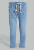 Redtag-Light-Wash-Knit-Denim-Pull-On-Jean-With-Pkt-Embroidered-Jeans-Slim-Fit-Infant-Girls-3 to 24 Months