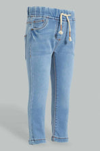 Load image into Gallery viewer, Redtag-Light-Wash-Knit-Denim-Pull-On-Jean-With-Pkt-Embroidered-Jeans-Slim-Fit-Infant-Girls-3 to 24 Months
