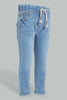 Redtag-Light-Wash-Knit-Denim-Pull-On-Jean-With-Pkt-Embroidered-Jeans-Slim-Fit-Infant-Girls-3 to 24 Months