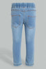 Redtag-Light-Wash-Knit-Denim-Pull-On-Jean-With-Pkt-Embroidered-Jeans-Slim-Fit-Infant-Girls-3 to 24 Months
