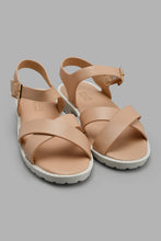 Load image into Gallery viewer, Redtag-Beige-Crossover-Strap-Sandal-Sandals-Senior-Girls-5 to 14 Years
