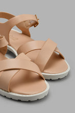 Load image into Gallery viewer, Redtag-Beige-Crossover-Strap-Sandal-Sandals-Senior-Girls-5 to 14 Years
