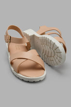 Load image into Gallery viewer, Redtag-Beige-Crossover-Strap-Sandal-Sandals-Senior-Girls-5 to 14 Years
