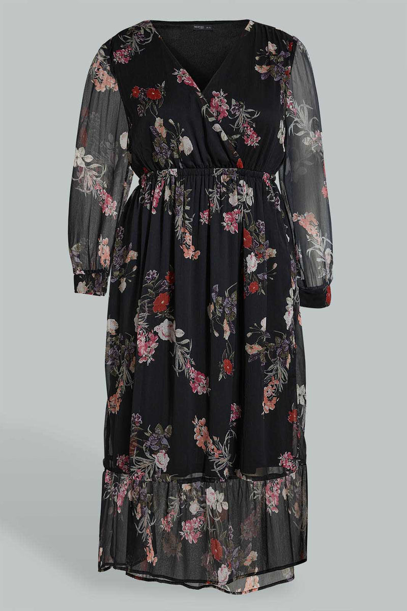 Redtag-Black-Floral-Print-Wrap-Midi-Dresses-Women's-
