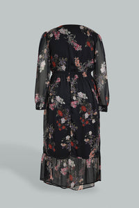 Redtag-Black-Floral-Print-Wrap-Midi-Dresses-Women's-