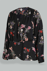 Redtag-Black-Floral-Print-Wrap-Top-Blouses-Women's-