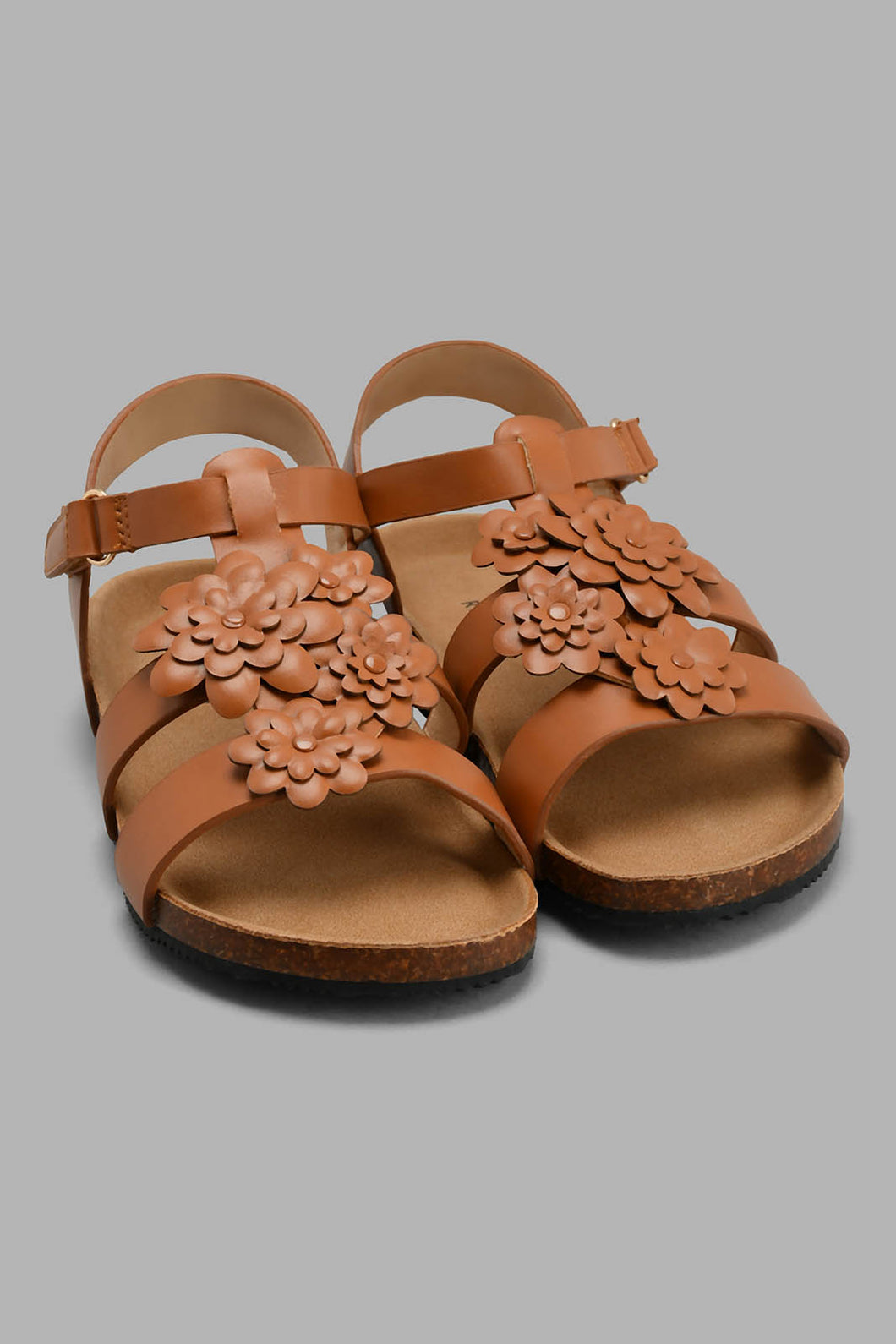 Redtag-Brown-Floral-Cork-Sandal-Sandals-Girls-3 to 5 Years