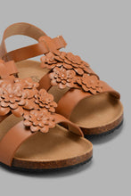 Load image into Gallery viewer, Redtag-Brown-Floral-Cork-Sandal-Sandals-Girls-3 to 5 Years
