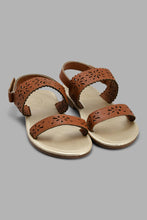 Load image into Gallery viewer, Redtag-Brown-Laser-Floral-Sandal-Slingbacks-Girls-3 to 5 Years
