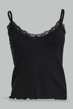 Load image into Gallery viewer, Redtag-Black-Strappy-Rib-Vest-With-Lace-Vests-Women&#39;s-
