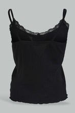 Load image into Gallery viewer, Redtag-Black-Strappy-Rib-Vest-With-Lace-Vests-Women&#39;s-
