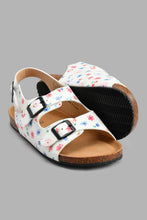 تنزيل الصورة على معرض الصور، Redtag-White-Floral-Print-Cork-Sandal-Cork-Girls-3 to 5 Years
