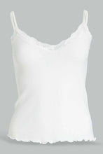 Load image into Gallery viewer, Redtag-White-Strappy-Rib-Vest-With-Lace-Vests-Women&#39;s-
